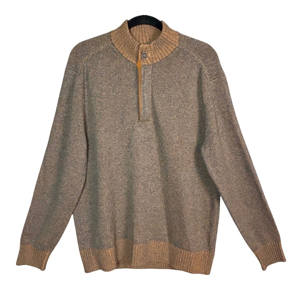 Raffi Raglan Sweater Mens Large Wool Cashmere Quarter Zip Mock Neck